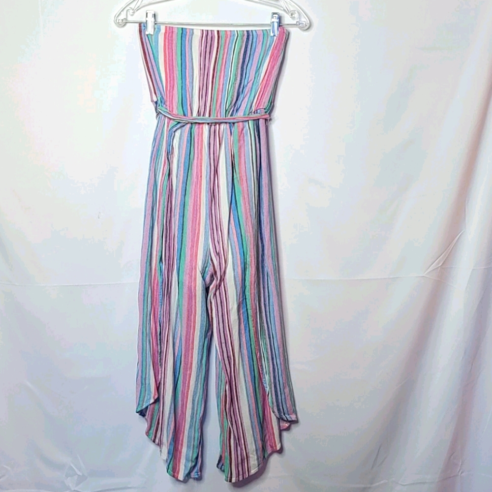 She + Sky striped strapless faux wrap leg romper S